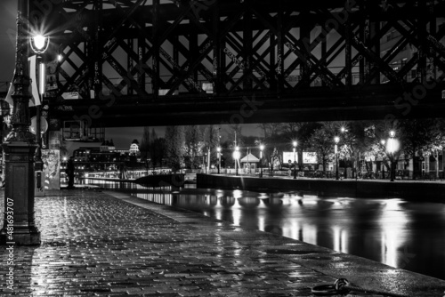 Paris at night in black and white