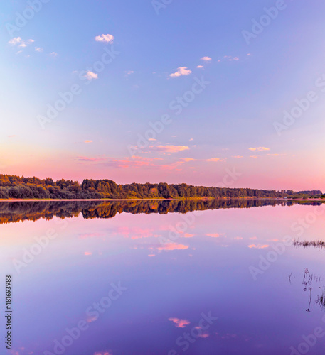 calm vyatka river at sunset on a summer evening