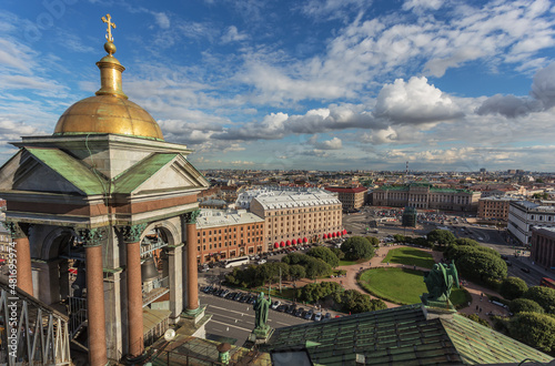 View from the observation deck of St. Isaac's Cathedral on St. Isaac's Square, hotels and city buildings of St. Petersburg