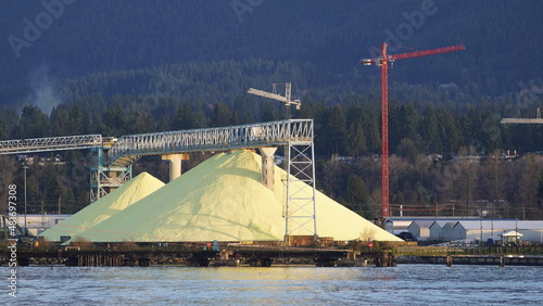 View of Big Yellow Sulphur pile across Vancouver Harbour 