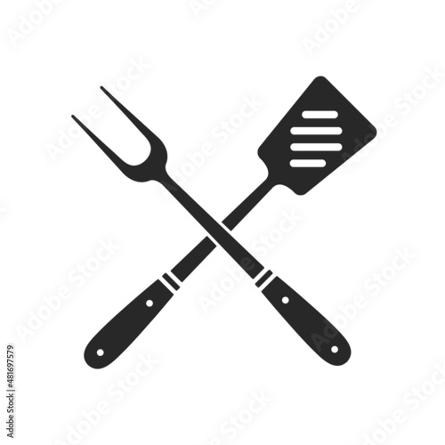 Barbecue icon. BBQ supplies isolated on white background. Grill fork and spatula icons. Vector illustration