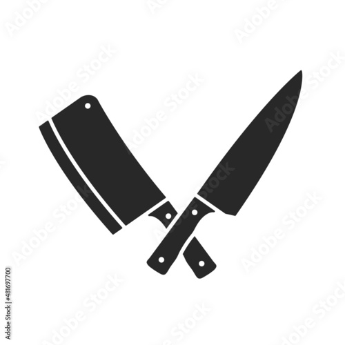 Butcher icon. Meat knives isolated on white background. Meat cleaver and Chef's knife icons. Vector illustration