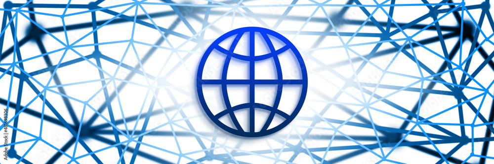Globale Vernetzung von Firmen dargestellt mit blauer Illustration Globale Vernetzung von Firmen dargestellt mit blauer Illustration