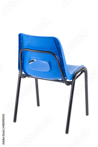 blue plastic school desk on white background