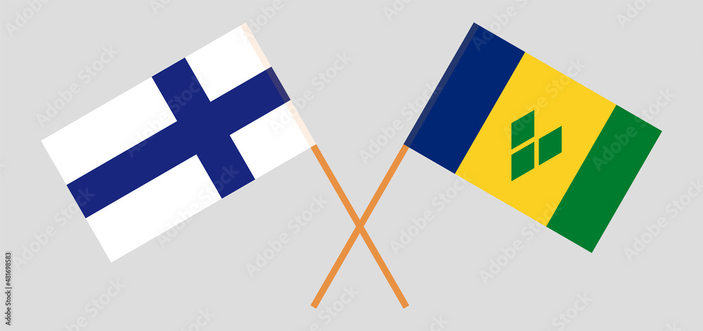 Crossed flags of Finland and Saint Vincent and the Grenadines. Official colors. Correct proportion