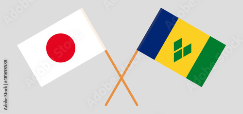 Crossed flags of Japan and Saint Vincent and the Grenadines. Official colors. Correct proportion