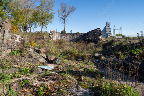Abandoned ruins of buildings at the Quincy Mine in Hancock, Michigan