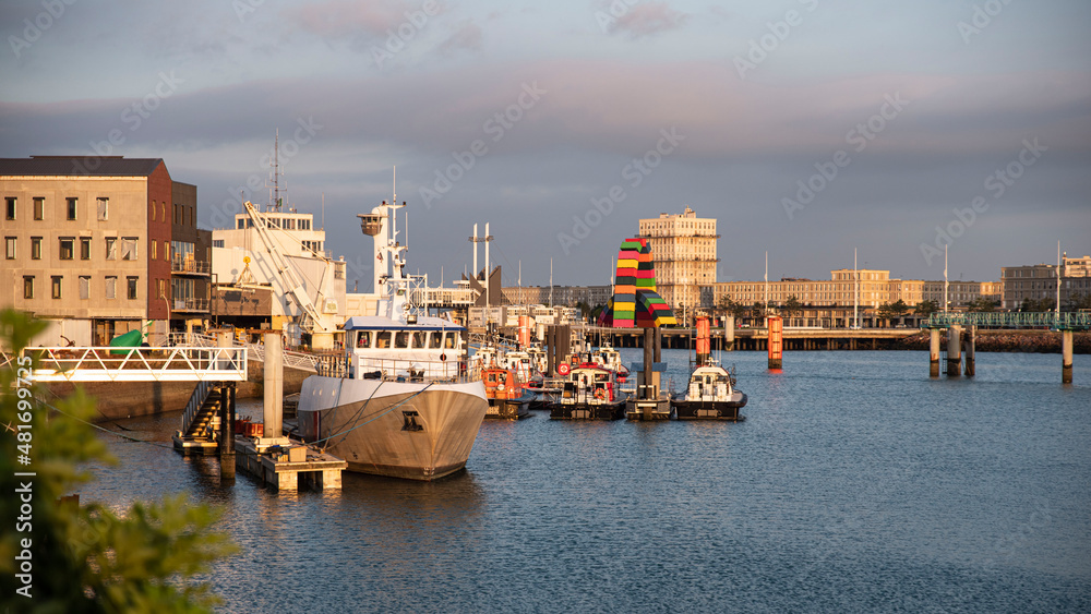 Colourful fishing boats in the port of Le Havre in France