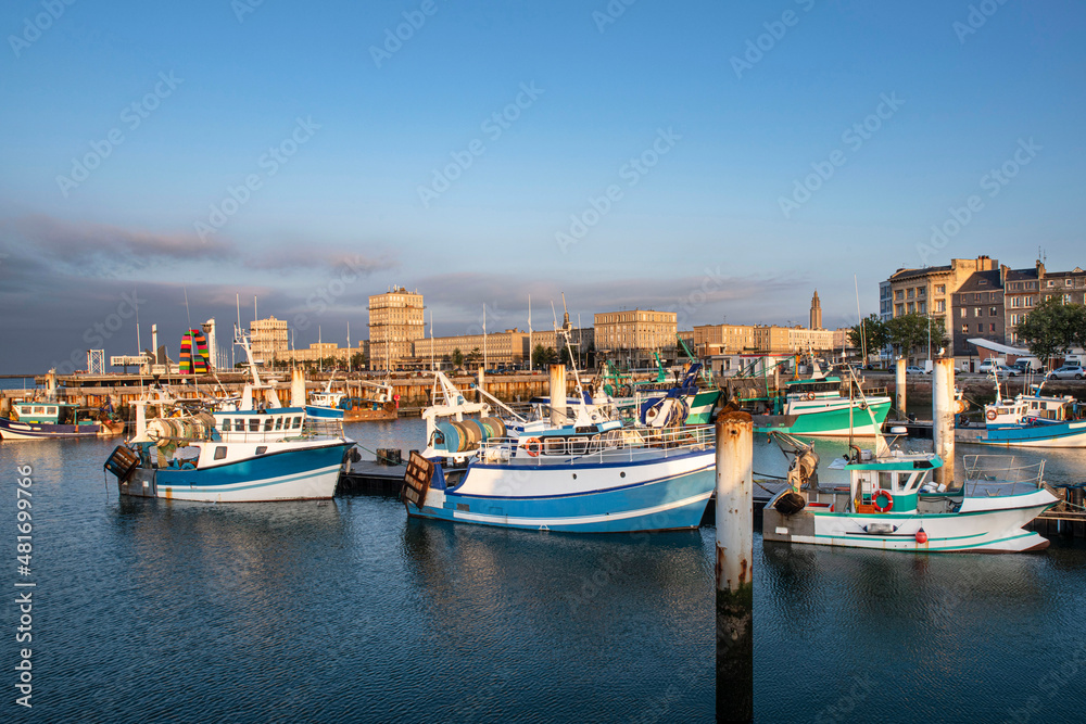 Colourful fishing boats in the port of Le Havre in France