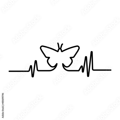 Vector illustration of butterfly and pulse on white background