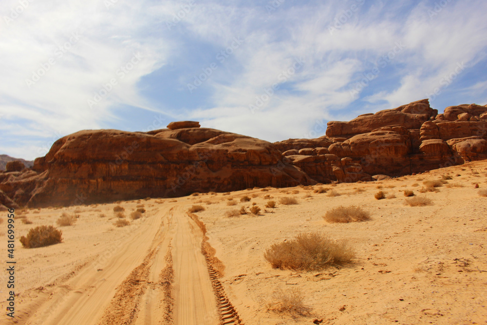 Jordan, Wadi Rum desert rock formations and mountains