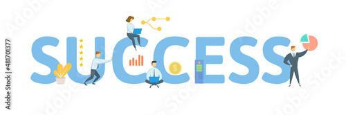 Success. Concept with keyword, people and icons. Flat vector illustration. Isolated on white.