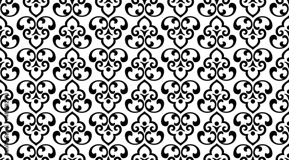 Flower geometric pattern. Seamless vector background. White and black ornament