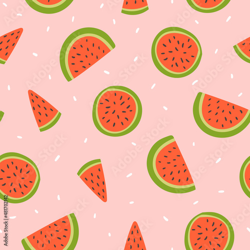Fototapeta Naklejka Na Ścianę i Meble -  Watermelon seamless pattern. Watermelon background.