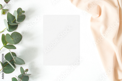 Wedding mockup with eucalyptus leaves