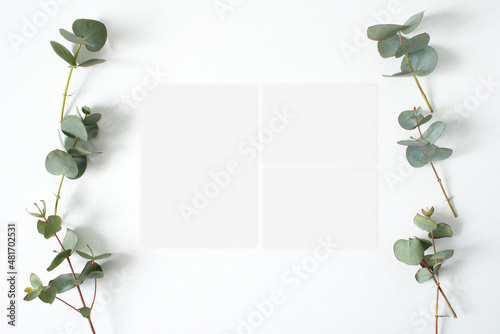 Billede på lærred Wedding suite mockups with eucalyptus leaves