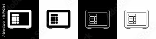 Set Safe icon isolated on black and white background. The door safe a bank vault with a combination lock. Reliable Data Protection. Vector
