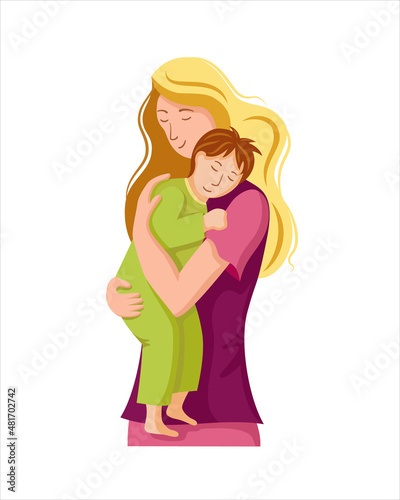 Happy mother are holding sleeping little boy. Mother care and love of his kiddy. Family scene of love  togetherness and tenderness. Flat vector illustration isolated on white background.