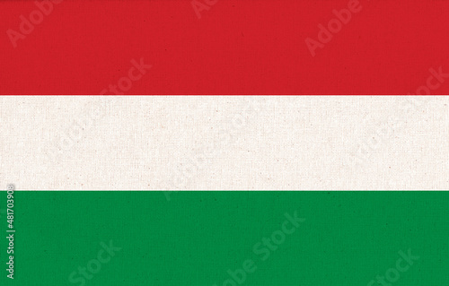 Flag of Hungary. Hungarian flag on fabric surface