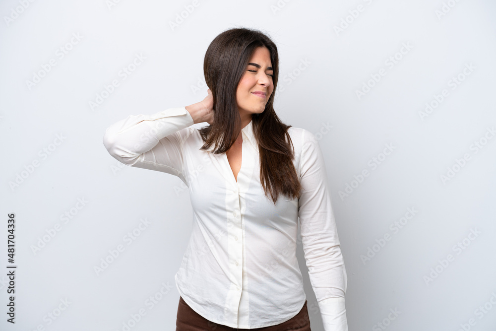 Young Brazilian woman isolated on white background with neckache Young Brazilian woman isolated on white background with neckache