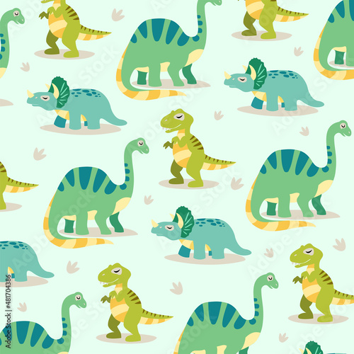 textile pattern with green dinosaurs