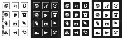 Set Leather, Apple and banana, Vegan food diet, shirt, Genetically modified chicken, Fish and Steak meat icon. Vector