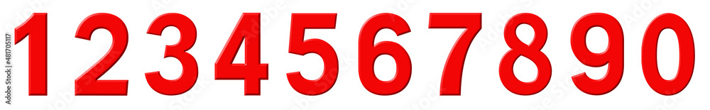 Set of red arabic numbers, isolated on white background, 3d illustration Set of red arabic numbers, isolated on white background, 3d illustration