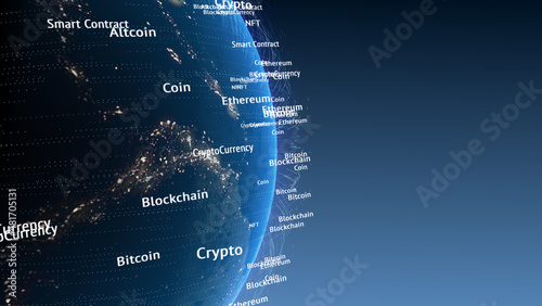 Bild auf Leinwand Global crypto currency and blockchain background with copy space