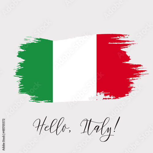 Italy vector watercolor national country flag icon. Hand drawn illustration with dry brush stains, strokes, spots isolated on grey background. Painted grunge style texture for posters, banner design