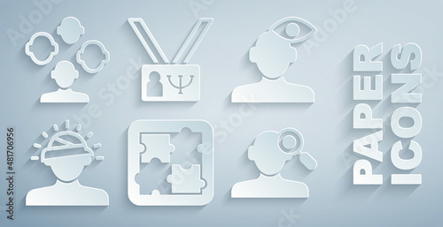 Set Solution problem in psychology, Concussion, headache, Finding, Psychology and Schizophrenia icon. Vector