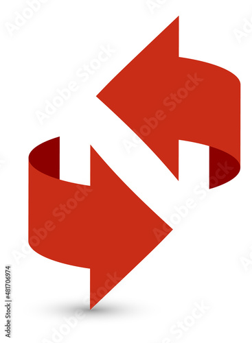 Red arrows curl in perspective. Circular motion symbol