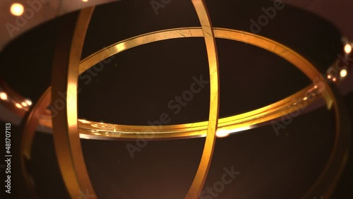 Gold award shapes on stage, motion abstract awards, futuristic and retro style background