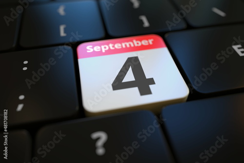September 4 date on a keyboard key, 3d rendering