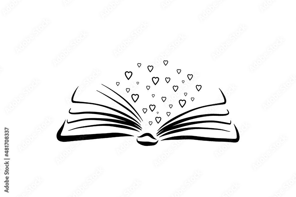 book icon with hearts, love of books and reading book icon with hearts, love of books and reading