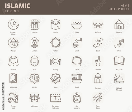 Islamic Line Icon set, Islamic holiday symbols collection, vector illustrations