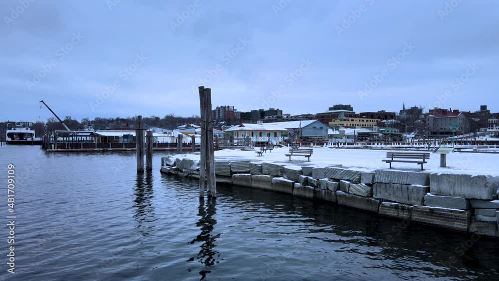 Panoramic View of Ice Along Lake Champlain Boat Dock Panoramic View of Ice Along Lake Champlain Boat Dock