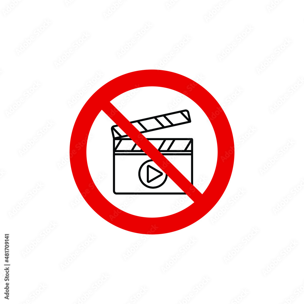  no clapper icon. no video  icon. The red circle prohibiting sing 