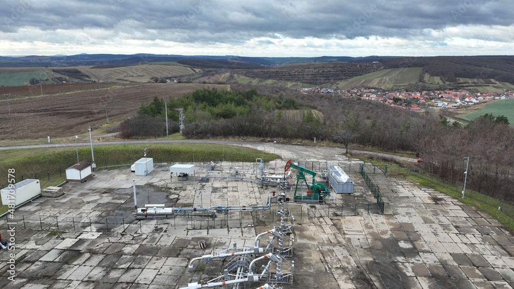 Pumpjack oil fracking crude extraction pump jack machine field, fossil