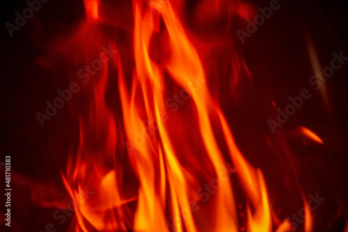 Flame of fireplace with black background