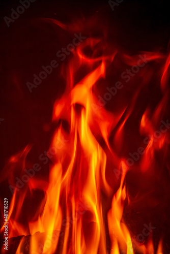 Flame of fireplace with black background