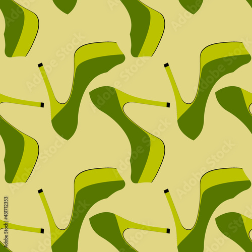 Illustration Seamless pattern on a square background - beautiful shoes on a high platform and thin heels. Design