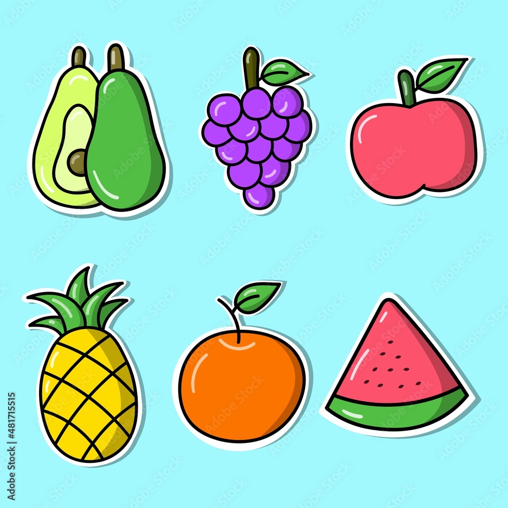 hand drawn of fruit sticker vector collection hand drawn of fruit sticker vector collection