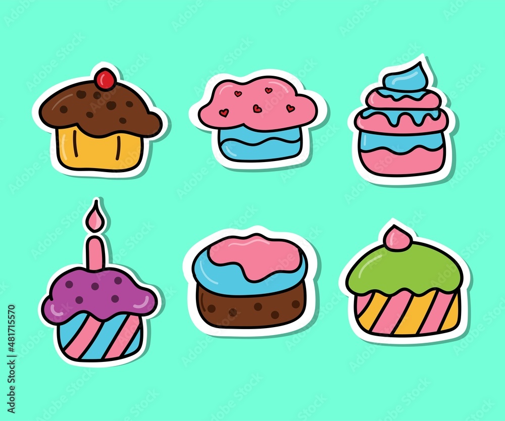 collection of hand drawn tart cake sticker vector collection of hand drawn tart cake sticker vector