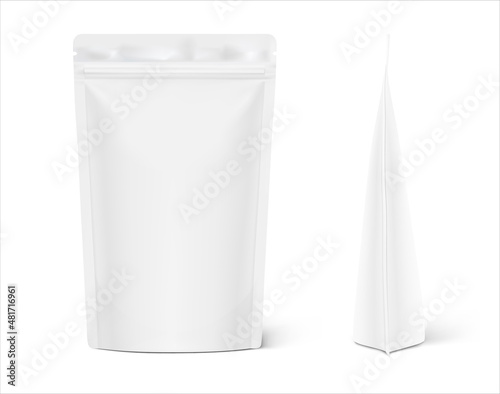 Pouch bag mockup on white background. Vector illustration. Front and side view. Can be use for template your design, presentation, promo, ad. EPS10.	