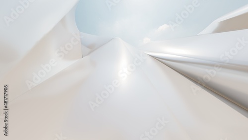 Abstract architecture background metallic curved walls 3d render