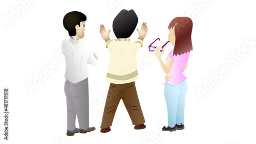 Illustration of characters discussing a plan or vision