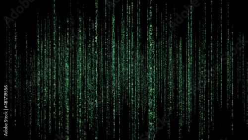 Green matrix raining binary code - black background - animation