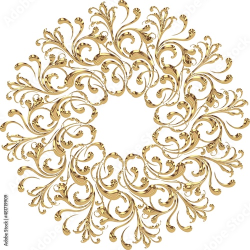 3D-image gold modern central ornament for ceiling decoration