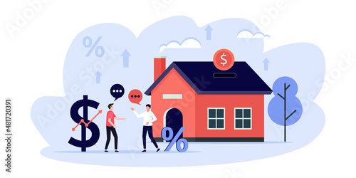 Property business, People buying home with mortgage loan, real estate investment symbol