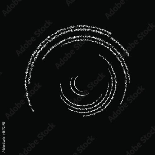 White glitch distorted stripes in spiral form. Vector illustration. Trendy design element for frame, logo, tattoo, sign, banners, web, prints, posters, template, pattern and abstract background